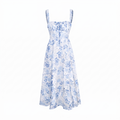 Blaues Blüten-Midikleid mit Raffung
