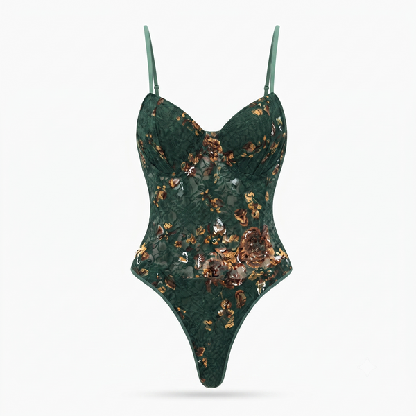 Floral Print Embroidery Bustier Corset Slip Sleeveless Bodysuit